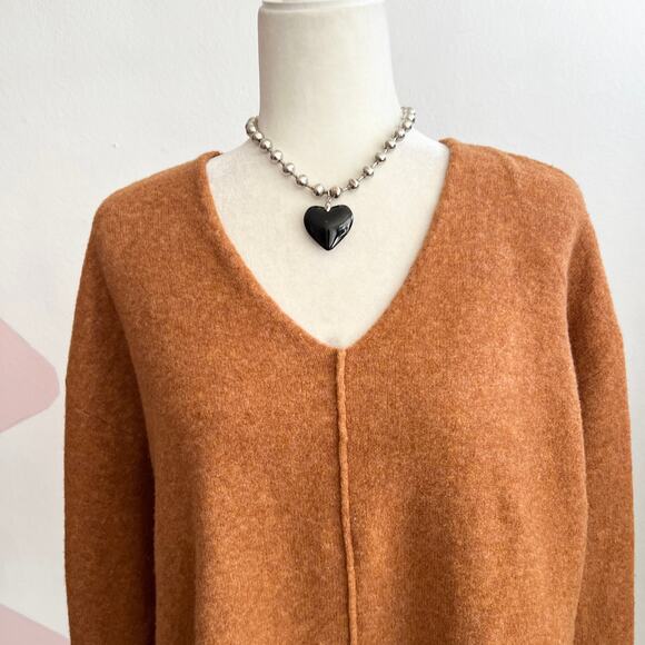 Burnt Orange V Neck Sweater Vintage Retro Cottagecore Academia Cozy Preppy Small - Picture 2 of 7